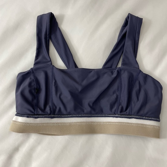 Free People Movement Sports Bra Size Medium Navy Blue,Tan and White - Picture 4 of 10